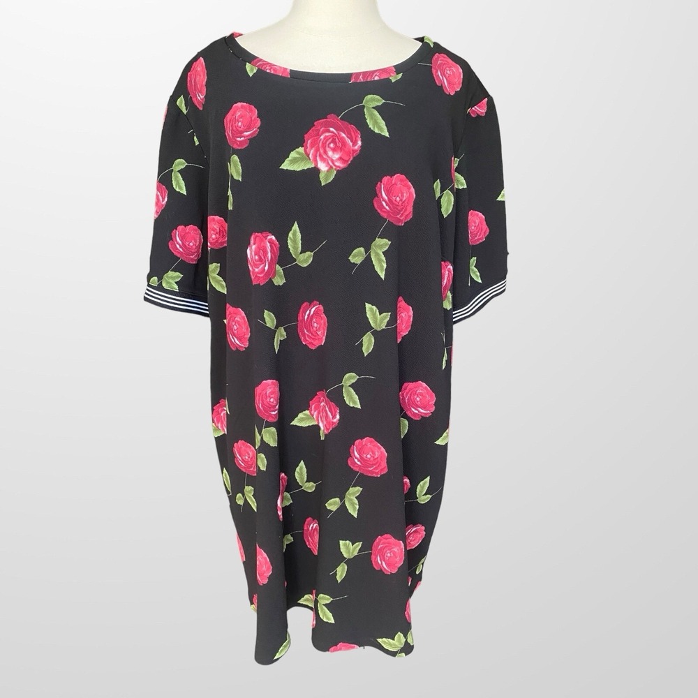 R&K Women's Size 22W Dress Stretch Short Sleeve Rose Floral‎ Comfortable Travel